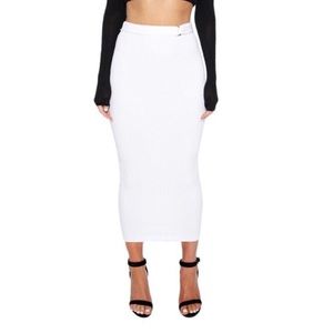 Naked Wardrobe Ribbed Down Midi Skirt White